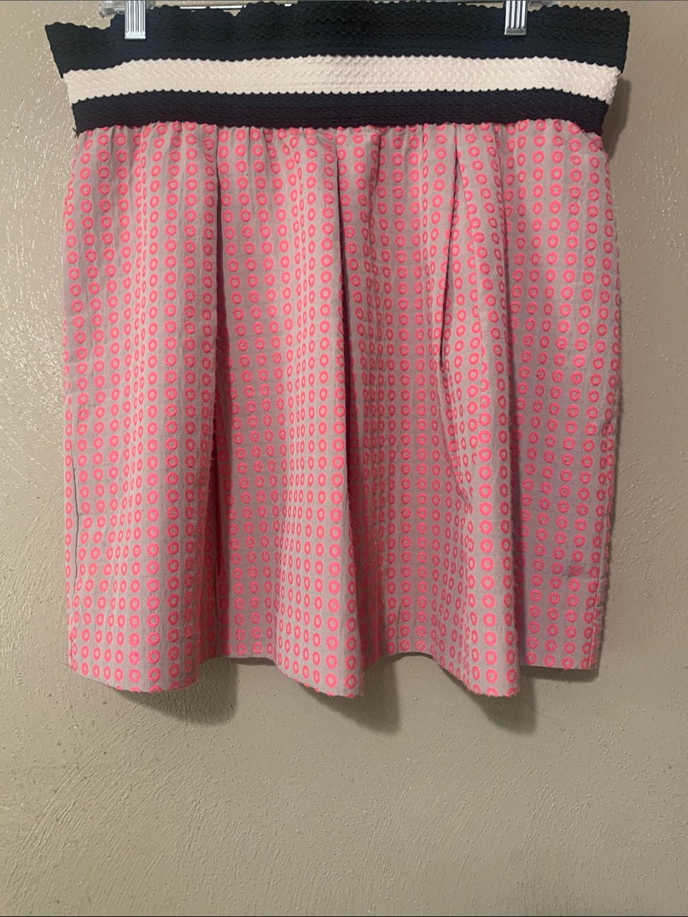 Anthropologie Maeve size L Pink Patterned Circle Skirt Black Cream Waistband
